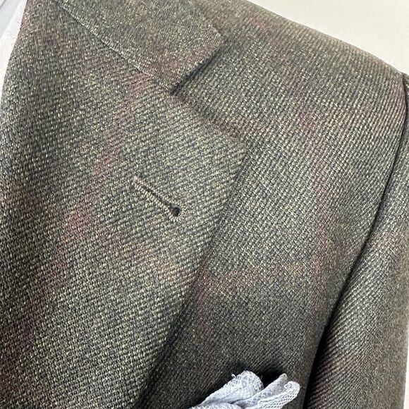 Hugo Boss Olive Windowpane Cashmere Blend‎ Tizian Blazer 44L Read - Picture 5 of 16